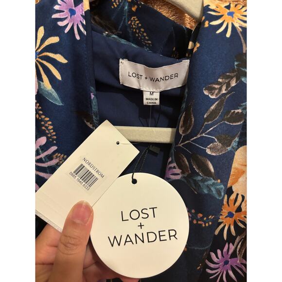 NWT Lost + Wander Eva Floral Long Sleeve Faux Wrap Mini Dress Blue Sz M - Picture 4 of 4
